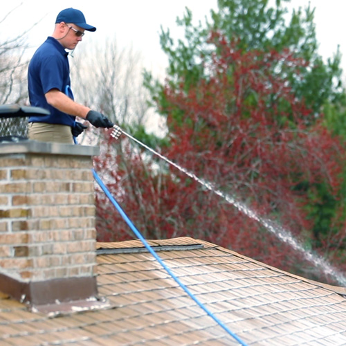 professional cleaning roof of home